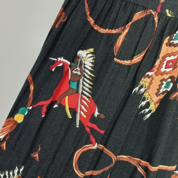 VINTAGE Circle T Native American Indian Chief Tribal Print Tiered Maxi Skirt M - Picture 2 of 13